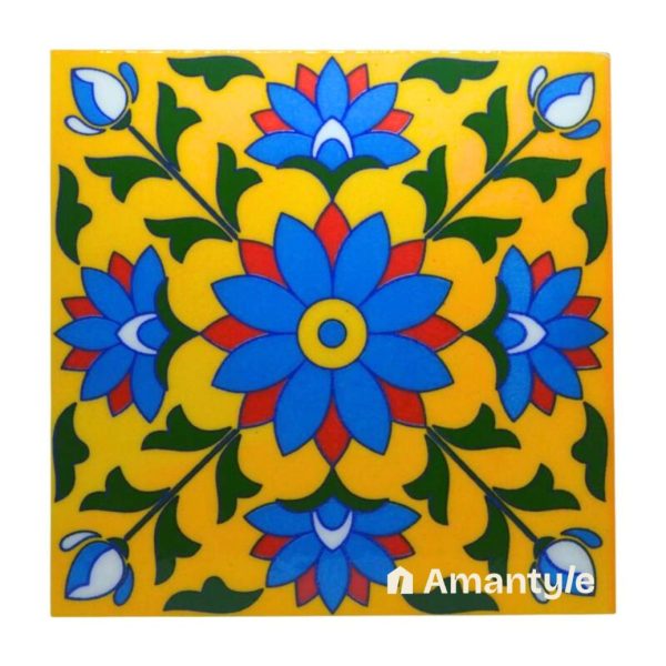 Yellow Ceramic  Moroccan Wall & Step Raiser Tile Code 590013 (150x150 mm, Glossy)