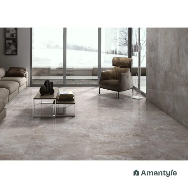Grey Vitrified Marble Design Slab Wall & Floor Tile Code 100025 (800x1600 mm, Polished)