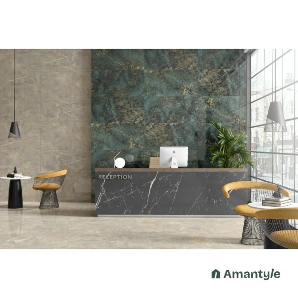 Green Vitrified Marble Design Wall & Floor Tile Code 100070 (600x1200 mm, Polished)