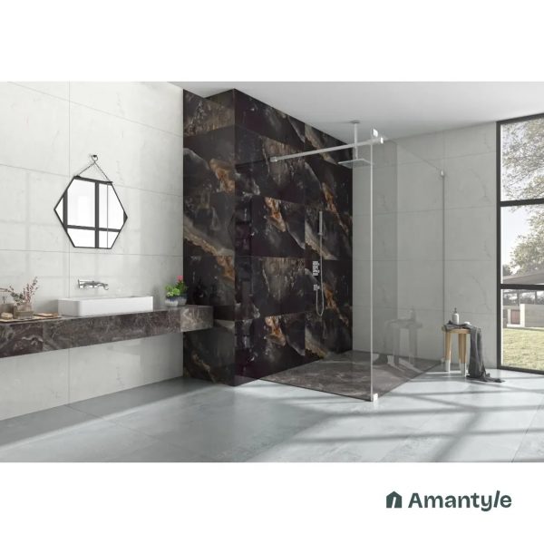 Black Vitrified Marble Design Wall & Floor Tile Code 100071 (600x1200 mm, Polished)