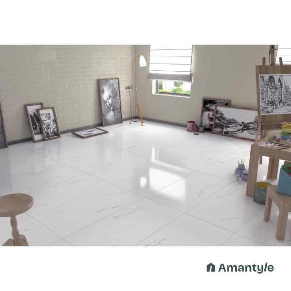 White Vitrified Marble Design Wall & Floor Tile Code 100092 (600x1200 mm, Polished)