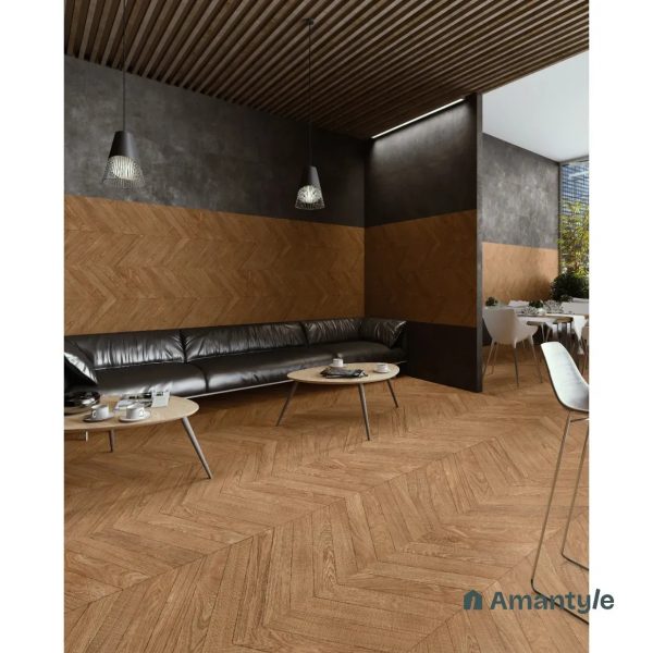 Brown Vitrified Wooden Wall & Floor Tile Code 100128 (600x1200 mm, Matt Special Structure)