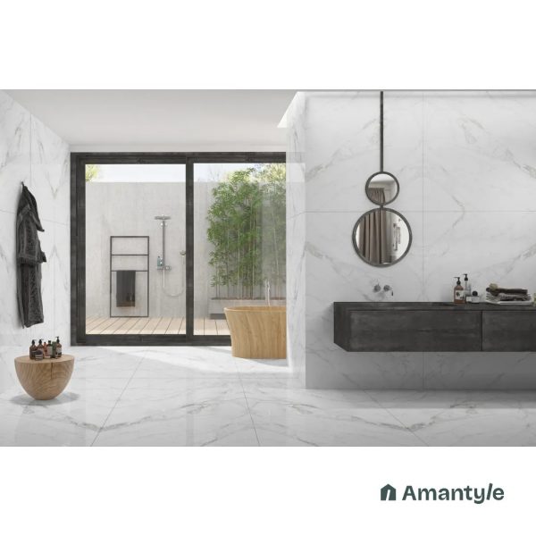White Vitrified Marble Design Slab Wall & Floor Tile Code 100364 (1200x1800 mm, Polished Book Match)