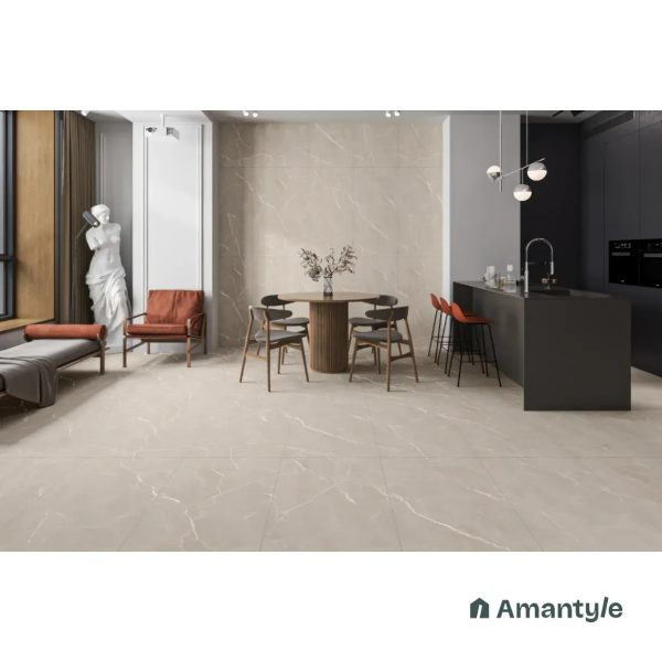 Ivory Vitrified Marble Matt & Carving Wall & Floor Tile Code 100454 (600x1200 mm, Dazzle Matt)