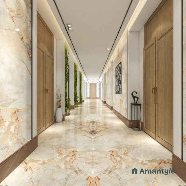 Ivory Vitrified Marble Design Slab Wall & Floor Tile Code 100553 (1200x2400 mm, Polished Book Match)