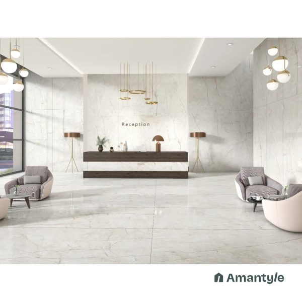 White Vitrified Marble Design Slab Wall & Floor Tile Code 100564 (1200x2400 mm, Polished)