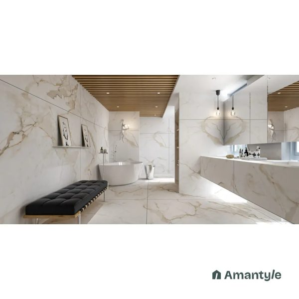 White Vitrified Marble Matt & Carving Slab Wall & Floor Tile Code 100621 (1200x1800 mm, Dove)
