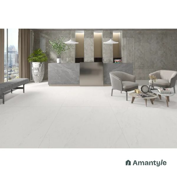 White Vitrified Marble Matt & Carving Slab Wall & Floor Tile Code 100627 (1200x1800 mm, Dove)