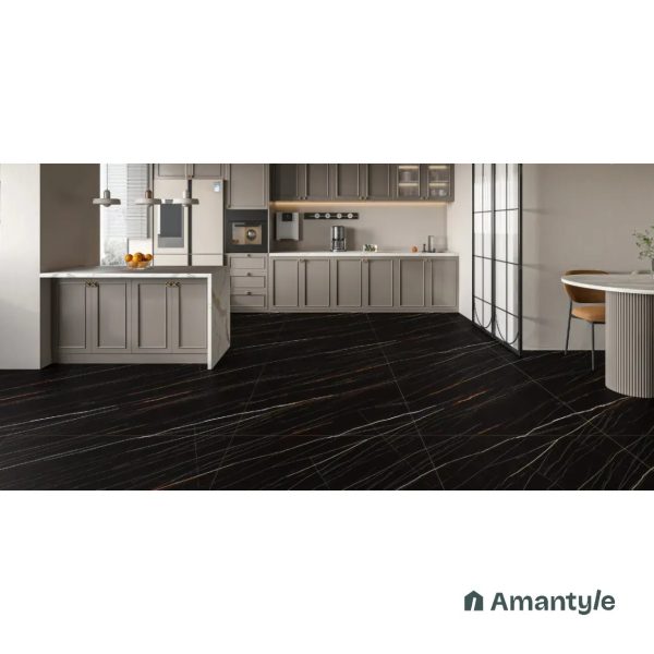 Black Vitrified Marble Matt & Carving Slab Wall & Floor Tile Code 100629 (1200x1800 mm, Dove Endless)