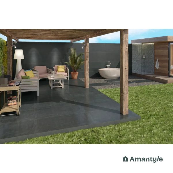 Black Vitrified Concrete & Grey Wall & Floor Tile Code 100795 (600x1200 mm, Color Body)