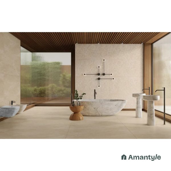 Cream Vitrified Marble Matt & Carving Wall & Floor Tile Code 100856 (600x1200 mm, Color Body)