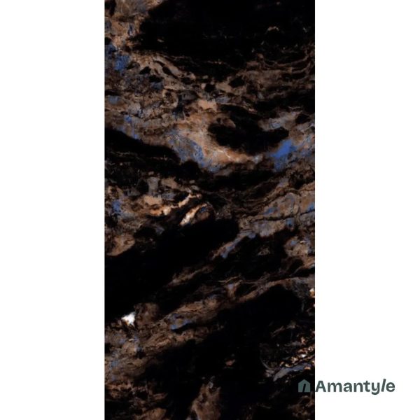 Black Vitrified Marble Design Wall & Floor Tile Code 110052 (600x1200 mm, Polished)