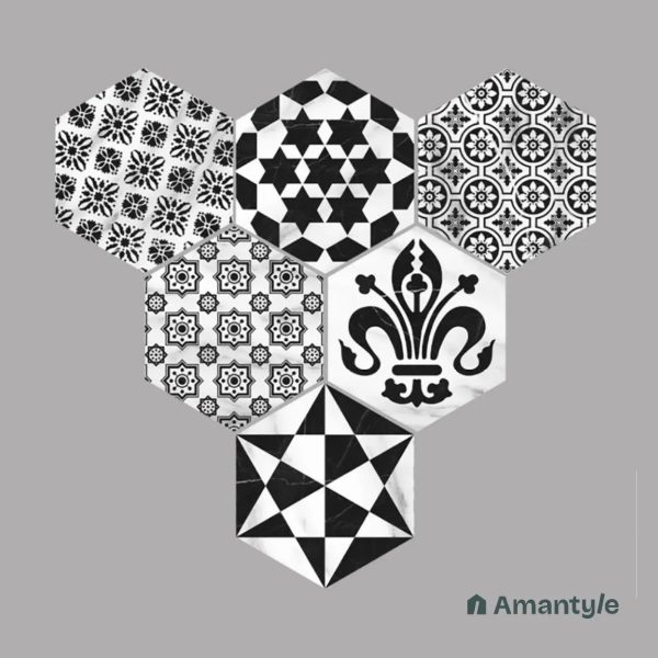 Black Vitrified Moroccan  Wall & Floor Tile Code 190057 (220x250 mm, Matt)