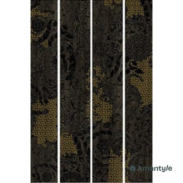 Black Vitrified Decor & Highlighter Wall & Floor Tile Code 220005 (150x900 mm, Matt)