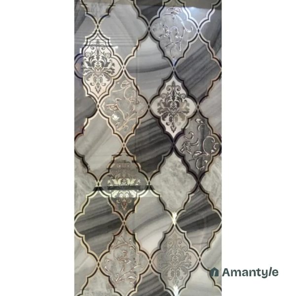 Grey Vitrified Decor & Highlighter Wall & Floor Tile Code 220013 (300x600 mm, Glass)