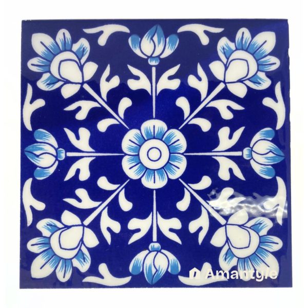 Blue Ceramic  Moroccan Wall & Step Raiser Tile Code 590021 (150x150 mm, Glossy)